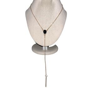 Rose Gold Black Gemstone Y Lariat Necklace Great Gift Idea New